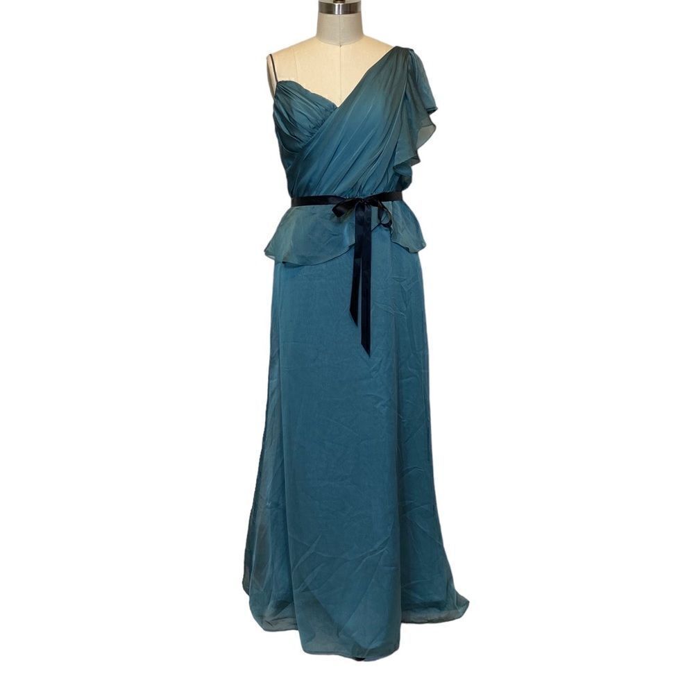NWOT Alvina Valenta, A-Line, One shoulder pearlescent silk chiffon dress $395msr